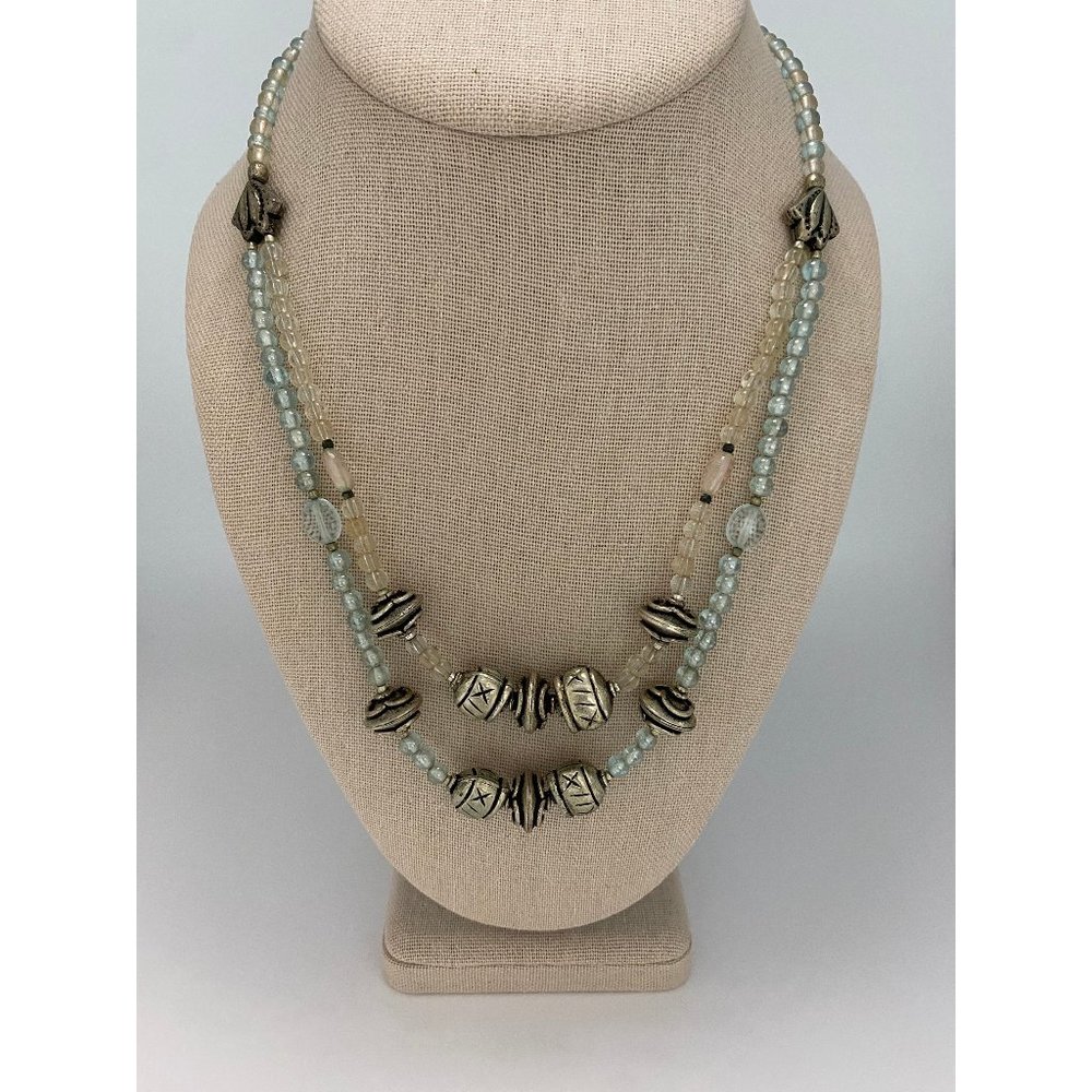 Vintage Brighton style necklace | silver and light blue beaded statement piece |